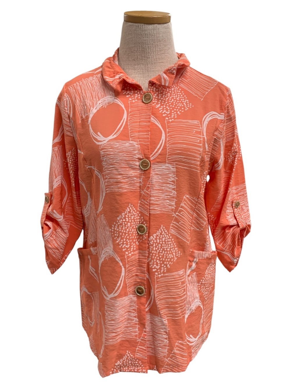 Creation Lightweight Coral Print Button-Front Jacket Size S